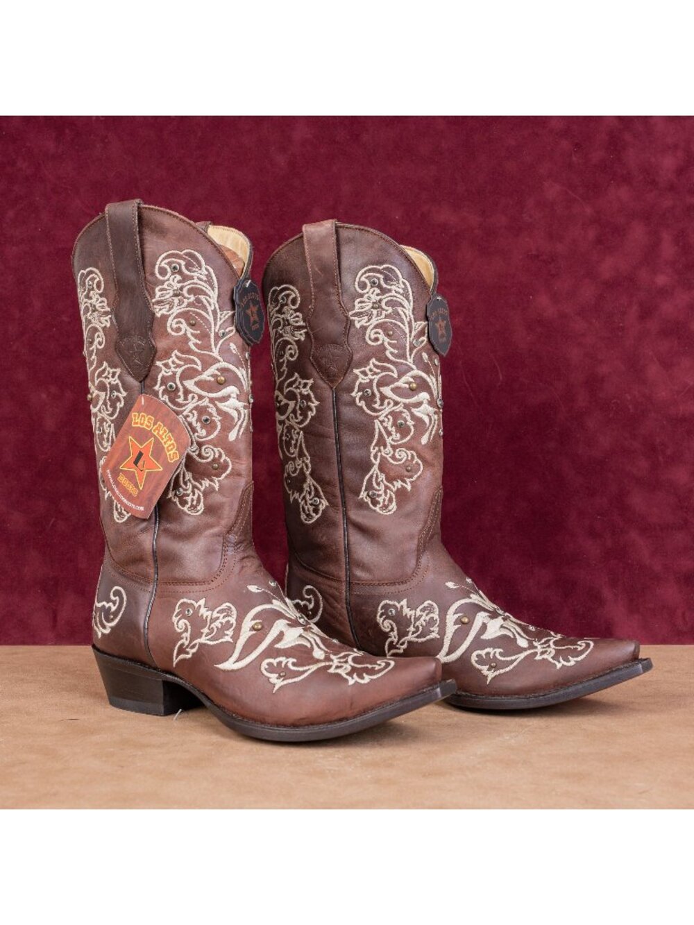 Los Altos Wmn Rhinestones Dark Brown Leather Snip Boho Western Cowboy Boots 10.5